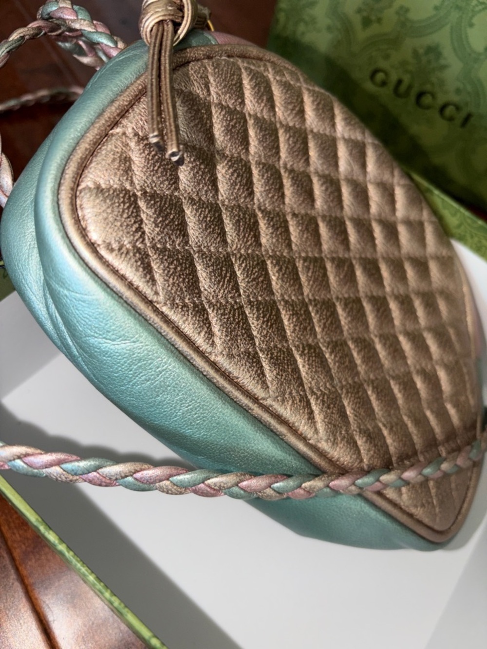 Gucci Quilted Metallic Pink and Aqua Crossbody Bag - Available until May 8 - Picture 6 of 7